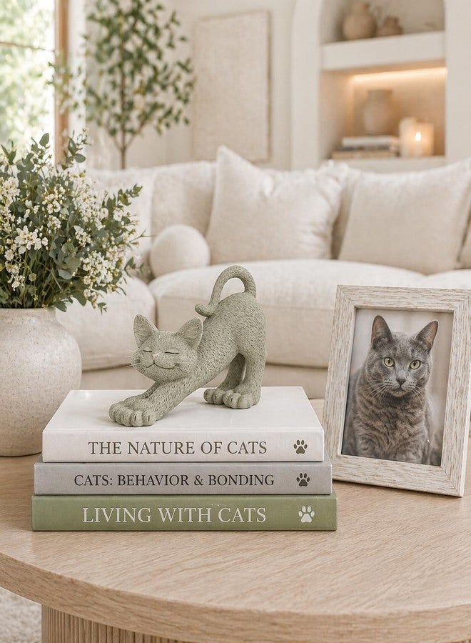 JFSM INC. Whimsical Stretching Gray Cat Figurine - 4.5" Hand-Painted Resin Kitty Sculpture for Relaxing Home or Office Decor - Zen-Inspired Desk Accent or Shelf Ornament for Cat Lovers - Image 2
