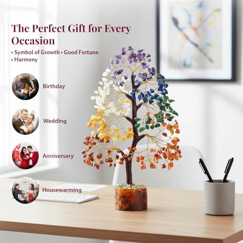 ZAICUS 7 Chakra Crystal Money Tree – Feng Shui Bonsai Tree for Home & Office Decor | Energy Healing & Prosperity Gift Item - Image 4