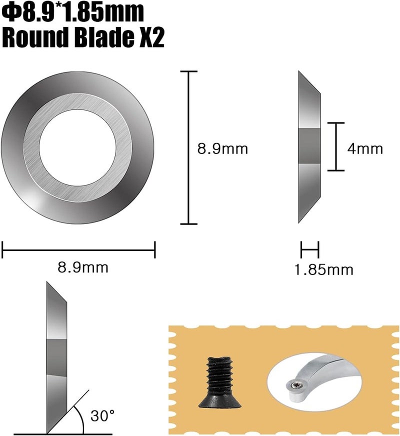 Aogbra 8Pcs Tungsten Carbide Cutters Inserts Set for Wood Lathe Turning Tools(Include 11mm Square with Radius,12mm and 8.9mm Round,30x10mm Diamond with sharp point),Supplied with Screws - Image 3