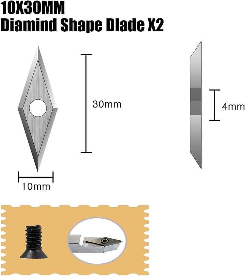 Aogbra 8Pcs Tungsten Carbide Cutters Inserts Set for Wood Lathe Turning Tools(Include 11mm Square with Radius,12mm and 8.9mm Round,30x10mm Diamond with sharp point),Supplied with Screws - Image 5