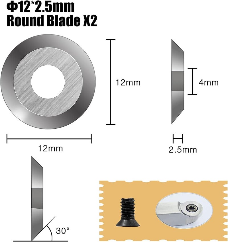 Aogbra 8Pcs Tungsten Carbide Cutters Inserts Set for Wood Lathe Turning Tools(Include 11mm Square with Radius,12mm and 8.9mm Round,30x10mm Diamond with sharp point),Supplied with Screws - Image 4
