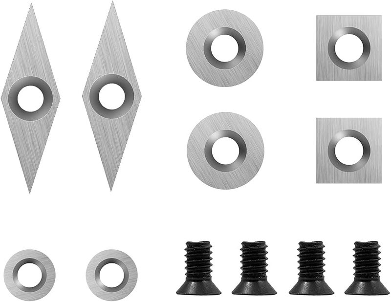 Aogbra 8Pcs Tungsten Carbide Cutters Inserts Set for Wood Lathe Turning Tools(Include 11mm Square with Radius,12mm and 8.9mm Round,30x10mm Diamond with sharp point),Supplied with Screws - Image 1