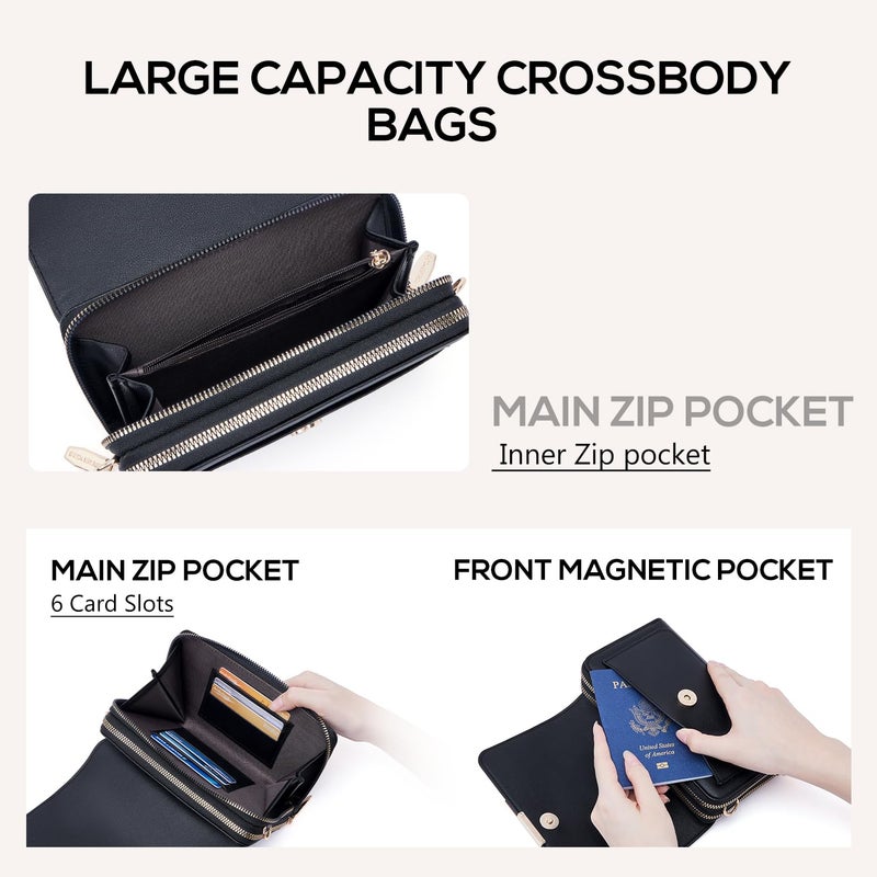 Roulens Small Crossbody Bag for Women,Cell Phone Purse Women's Shoulder Handbags Wallet Purse with Credit Card Slots - Image 3