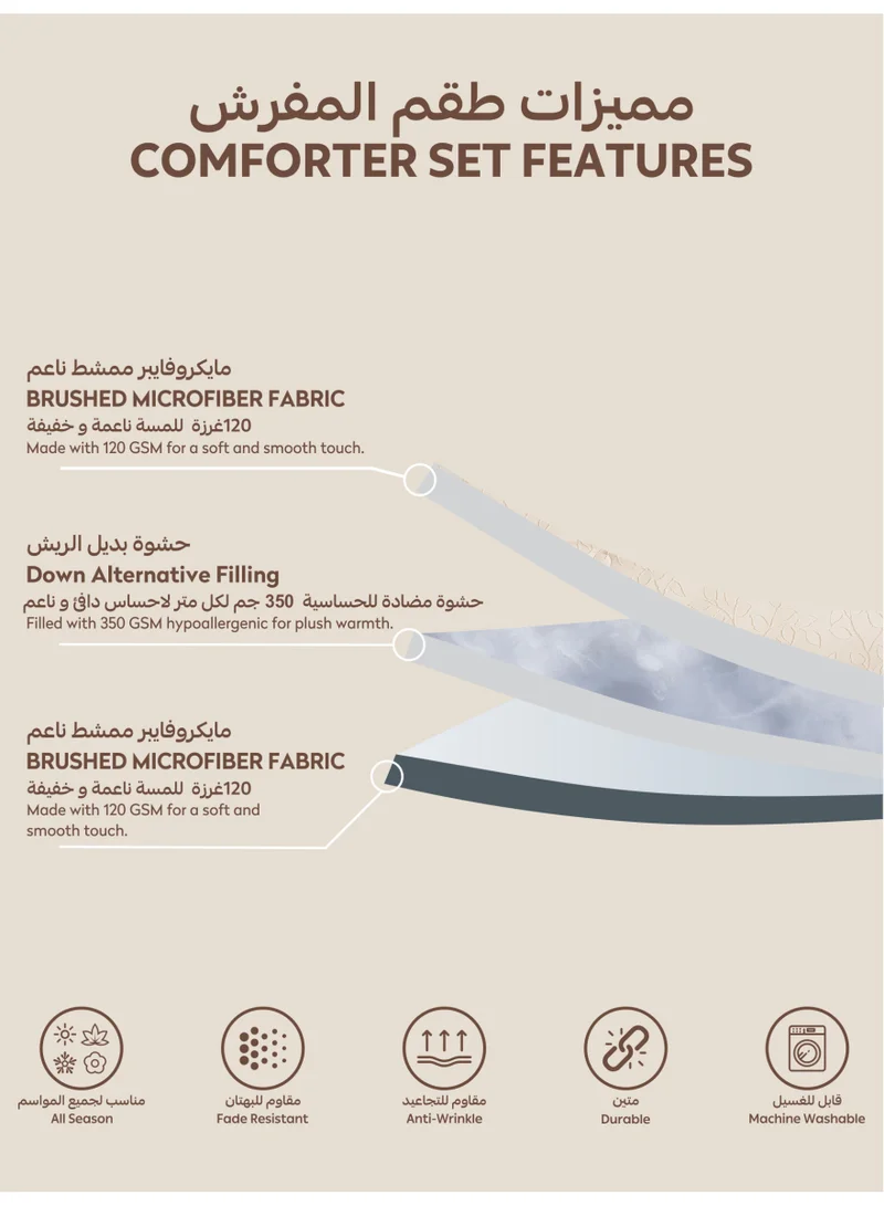 Donetella Bedding Comforter Set Single Size, 4-Pcs Bed Set Fits 120X200 Cms -Tufted Embroidery Set-All Season- 350 GSM Brushed Microfiber (طقم مفرش سرير فندقي)