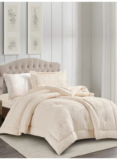 Donetella Bedding Comforter Set Single Size, 4-Pcs Bed Set Fits 120X200 Cms -Tufted Embroidery Set-All Season- 350 GSM Brushed Microfiber (طقم مفرش سرير فندقي)