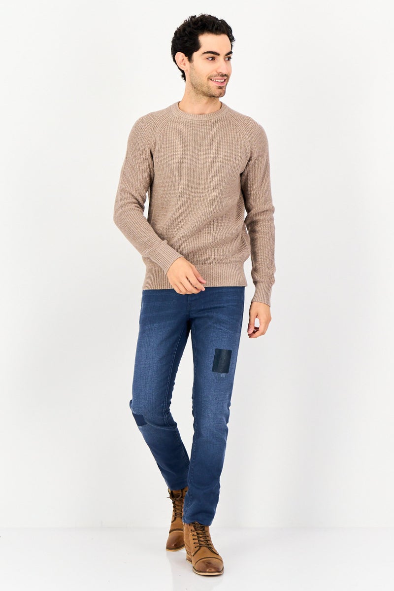 Celio Men Ribbed Neck Knitted Sweater, Taupe - Image 4