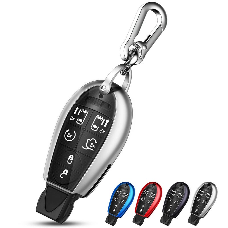 QBUC for Dodge Key Fob Cover with Keychain TPU Key Case Compatible with 20082018 Dodge Ram Jeep Chrysler Model Accessories Silver