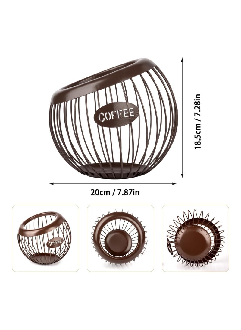 Brown Metal Coffee Pod Holder Organizer – Large Capacity Spherical Capsule Storage Basket for Kitchen Countertop Decor, Home & Office Espresso Bar – Holds Cups, Bags, Sugar, Fruit  - Image 2