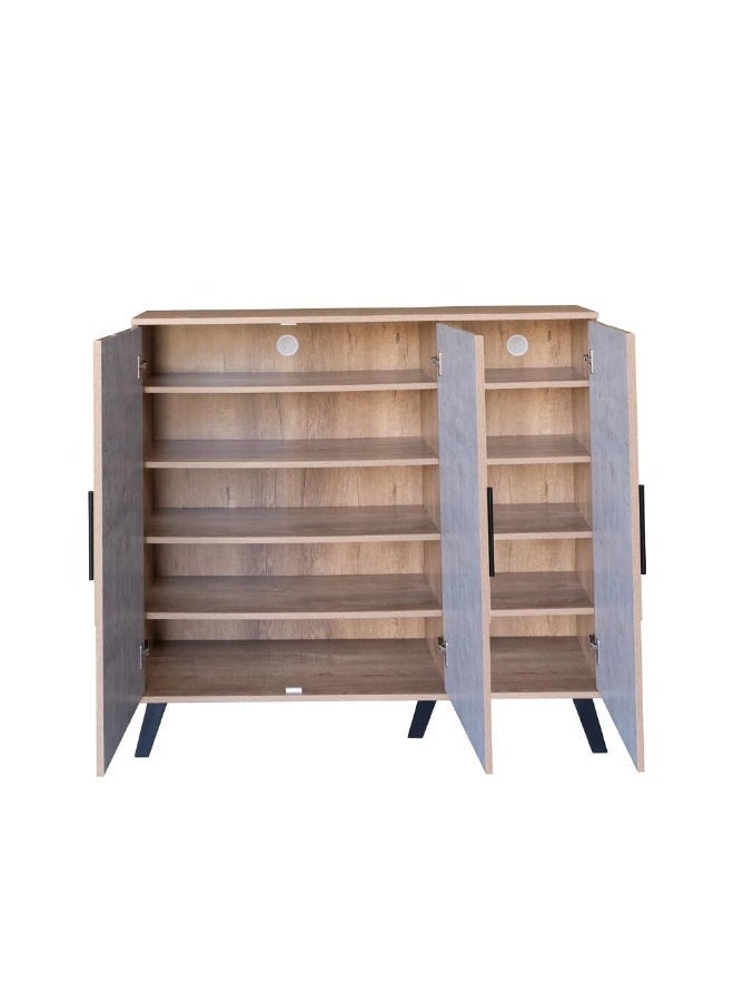 بيتي خزانة أحذية خشب ماليزي 5 أدوار 3 أبواب – خشبي مع رمادي - Image 5