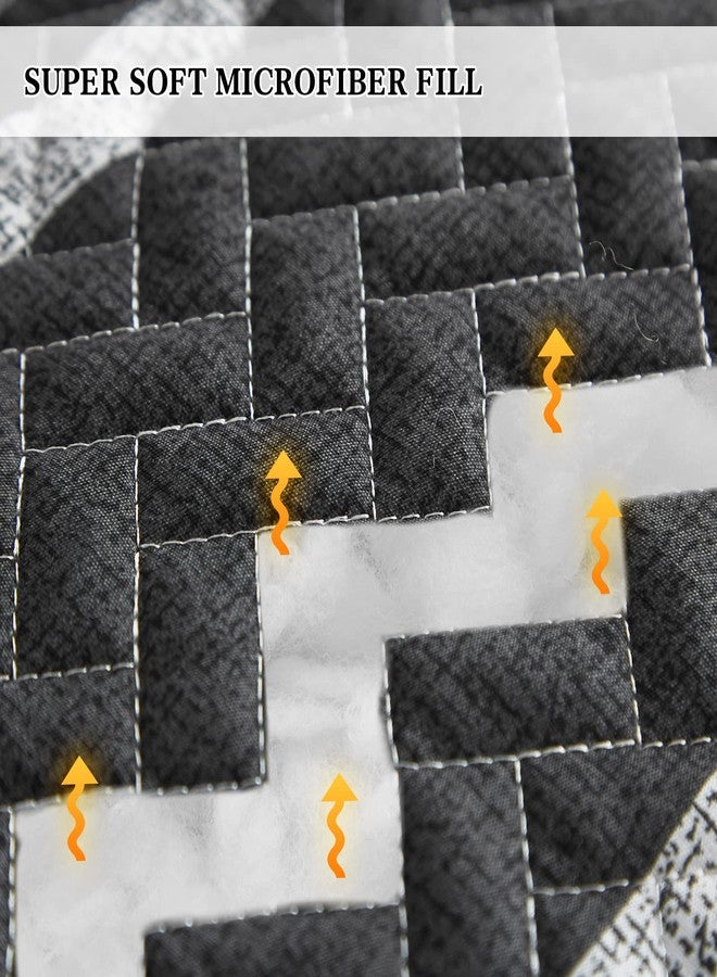 Flysheep Dark Grey Boho Quilt Set Twin Size for Kids, 2 Pcs White Striped on Black Reversible Bedspread, Brushed Microfiber Coverlet for All Season, 1 Quilt + 1 Pillow Sham - Image 4