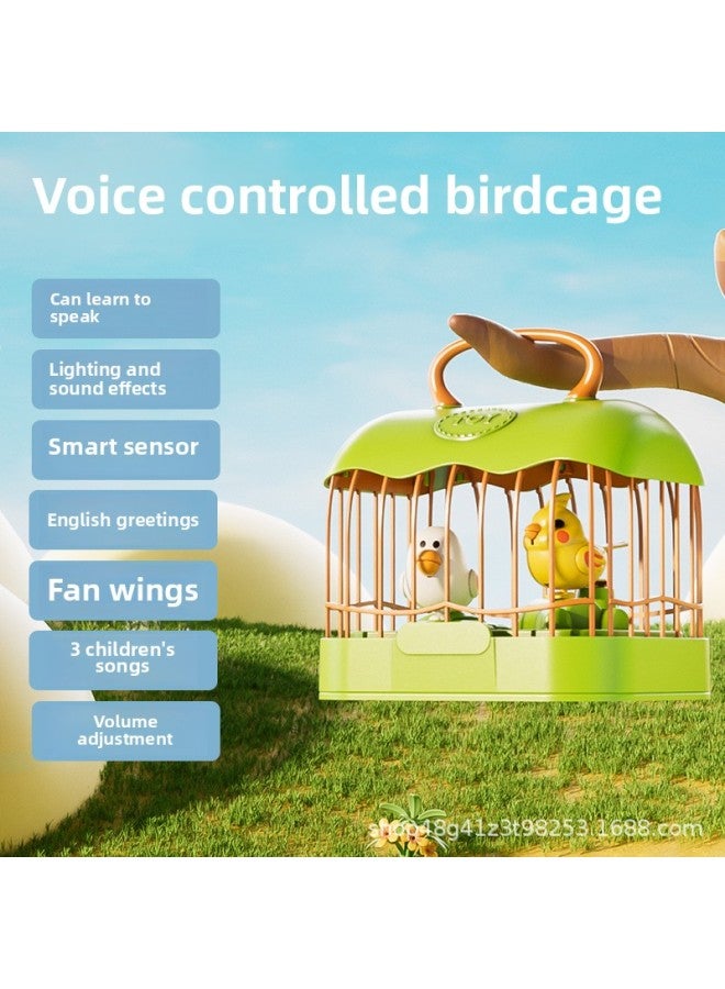 Children's Early Education Educational Toys Cute Fun Induction Learning Tongue Bird Cage Fish Tank Multi-function Parent-Child Interaction Shake Tone Same-Color:Green⭐Upgraded Birdcage 【learning To Speak/early Education Content】 Rechargeable Version - Image 1