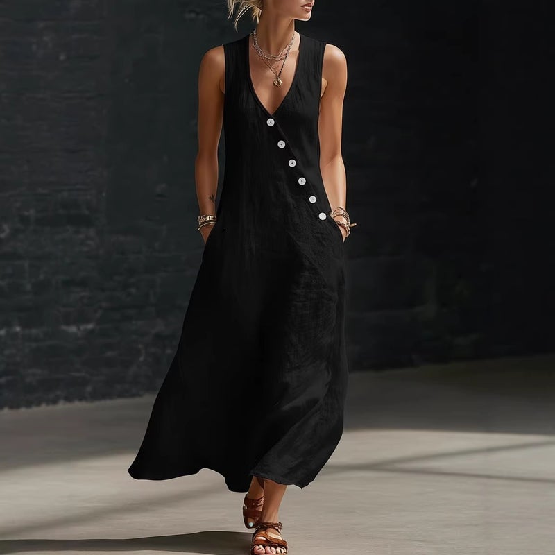 Independent Websites 2026 Spring And Solid Color Buttoned Solid Color Vest Dress - Image 3
