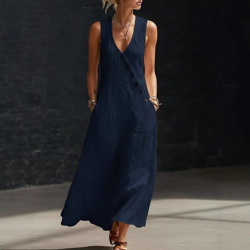 Independent Websites 2026 Spring And Solid Color Buttoned Solid Color Vest Dress - Image 4
