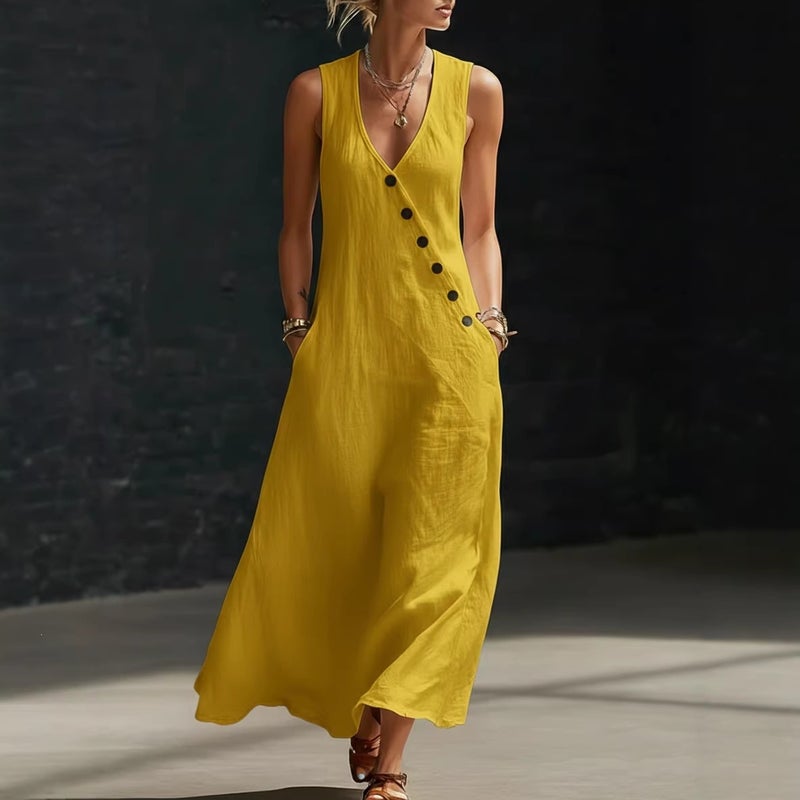 Independent Websites 2026 Spring And Solid Color Buttoned Solid Color Vest Dress - Image 5