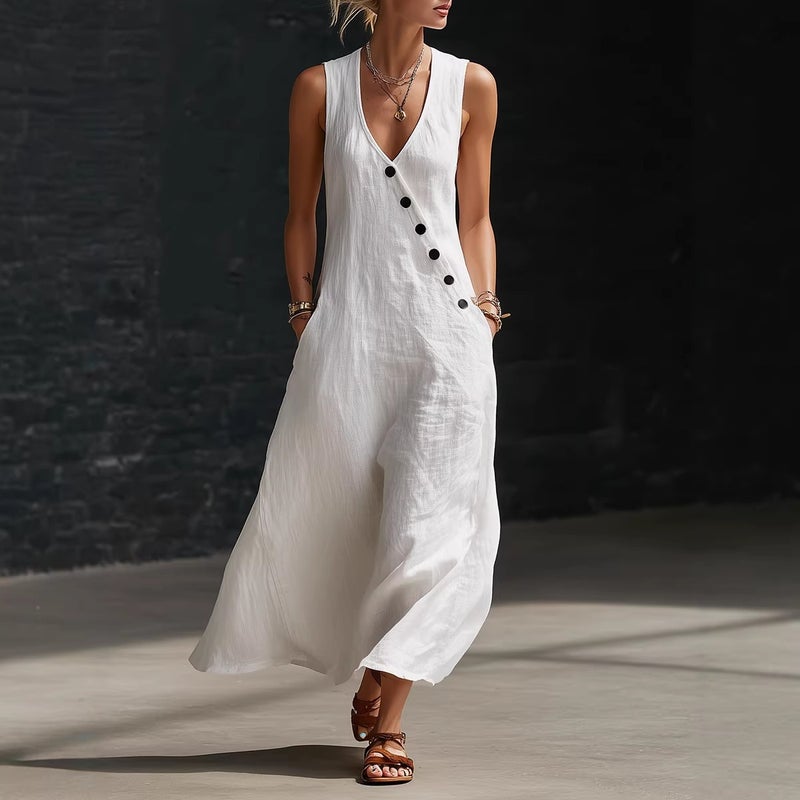 Independent Websites 2026 Spring And Solid Color Buttoned Solid Color Vest Dress - Image 2