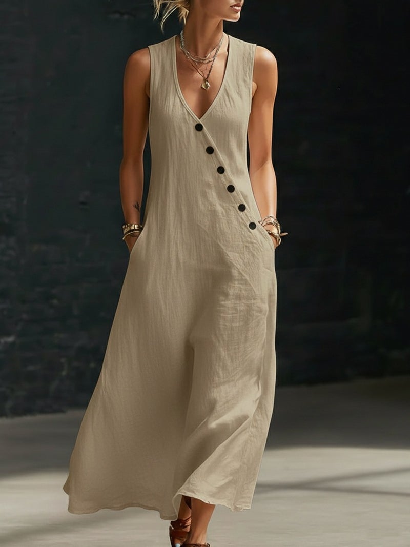 Independent Websites 2026 Spring And Solid Color Buttoned Solid Color Vest Dress - Image 1