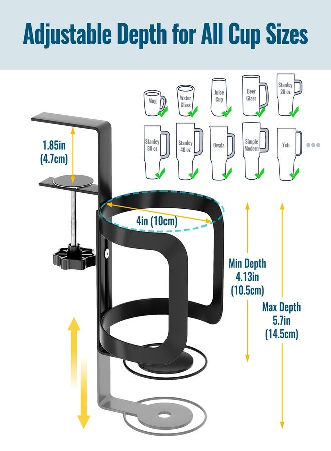 ان اي هوم حامل أكواب معدني قابل للتعديل من NiHome، متوافق مع زجاجات Stanley & Yeti سعة 18-40 أونصة، حامل أكواب مانع للانزلاق بفتحة جانبية للأكواب ذات المقابض، تركيب بدون حفر للمكاتب، طاولات الألعاب، طاولات الفنون - Image 2