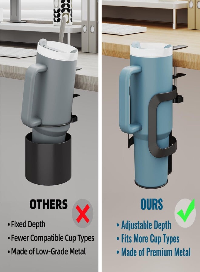 ان اي هوم حامل أكواب معدني قابل للتعديل من NiHome، متوافق مع زجاجات Stanley & Yeti سعة 18-40 أونصة، حامل أكواب مانع للانزلاق بفتحة جانبية للأكواب ذات المقابض، تركيب بدون حفر للمكاتب، طاولات الألعاب، طاولات الفنون - Image 4