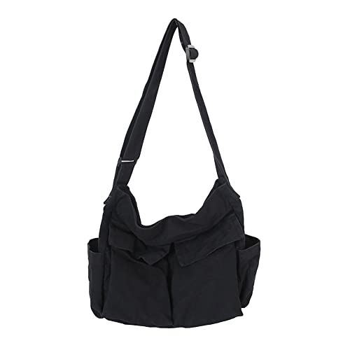 JQWSVE Canvas Shoulder Bag Large Hobo Crossbody Bag with Multiple Pockets Canvas Messenger Tote Bag for Women and Men - Image 1