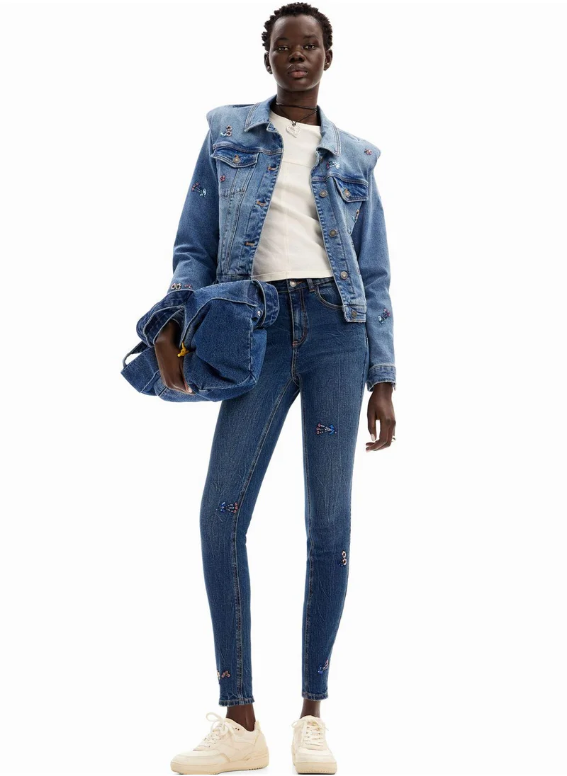 ديسيجوال Slim Beaded Floral Knitted Jeans