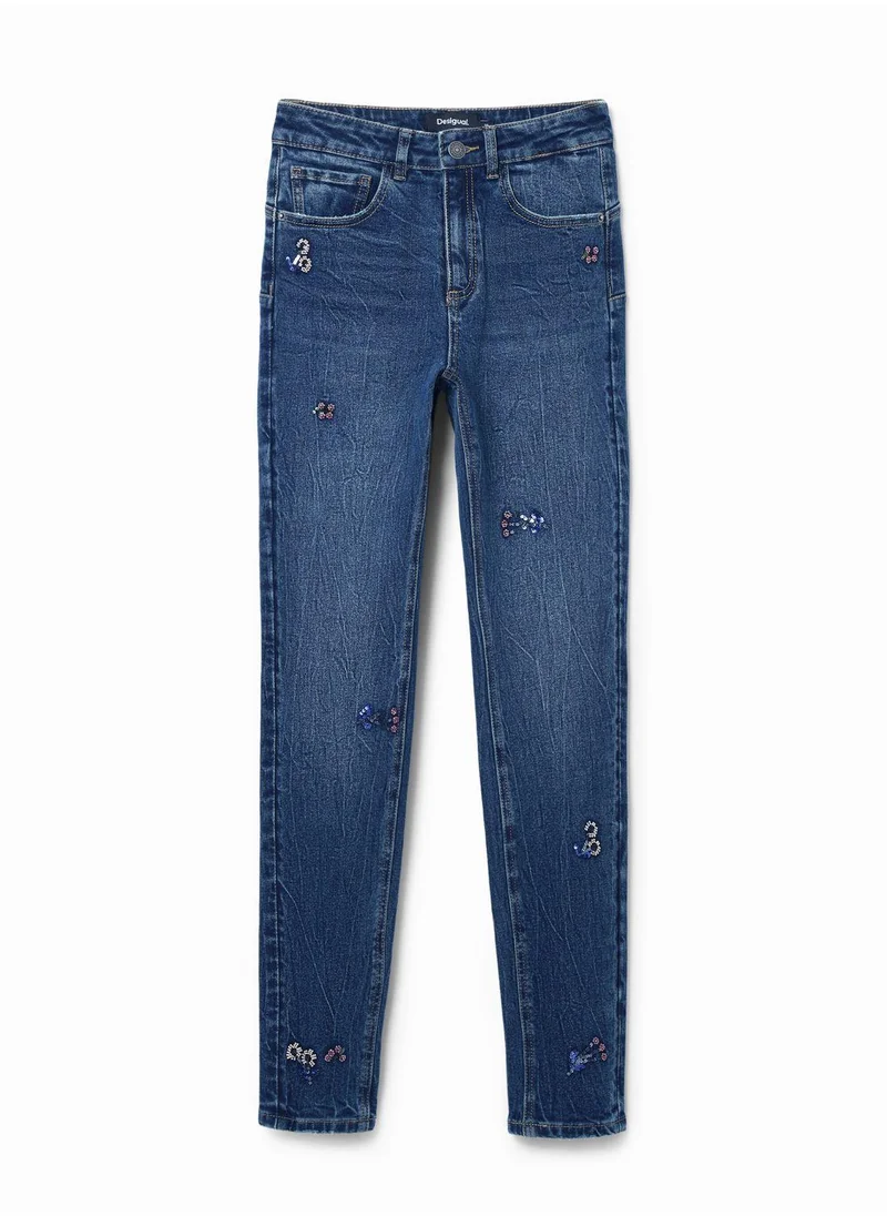 ديسيجوال Slim Beaded Floral Knitted Jeans