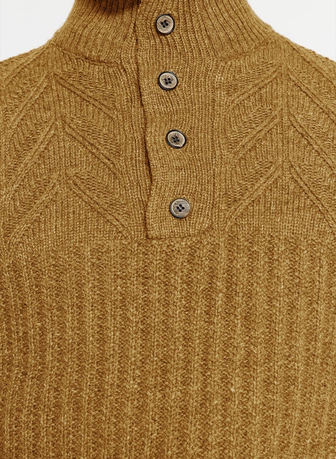 trendyol Unisex Camel Knitwear Sweater  Half Turtleneck, Button, Wool - Image 4