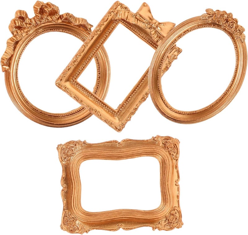 4pcs Vintage Resin Picture Frames, Mini Antique Photo Holders for Photography and Home Décor, Ornate Retro Desk Display Set for Wedding and Party Backdrops - Image 1