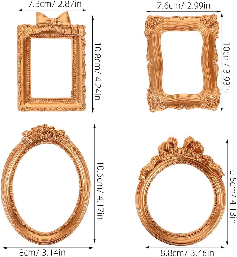 4pcs Vintage Resin Picture Frames, Mini Antique Photo Holders for Photography and Home Décor, Ornate Retro Desk Display Set for Wedding and Party Backdrops - Image 2