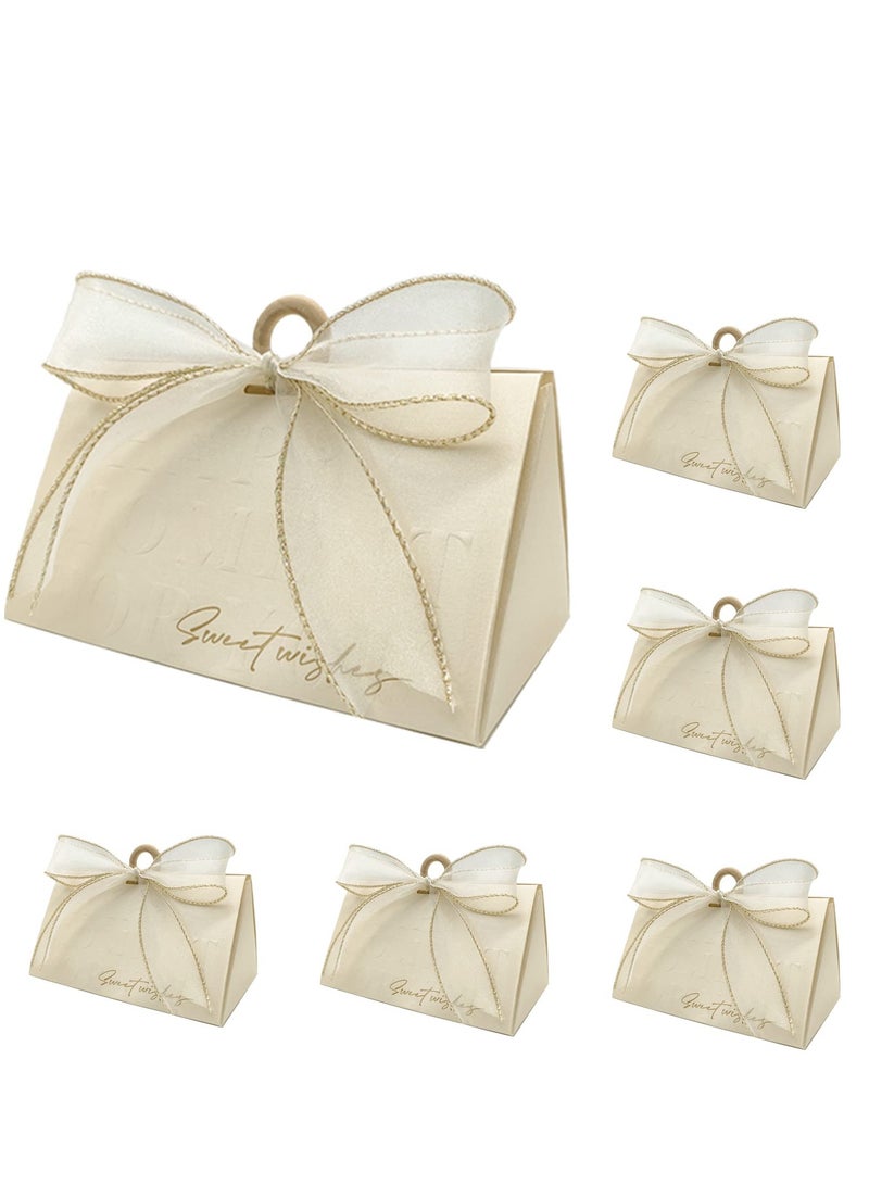 Elegant Beige Wedding Favor Boxes with Wooden Beads & Ribbon - Perfect for Chocolate Treats & Special Occasions - Image 1