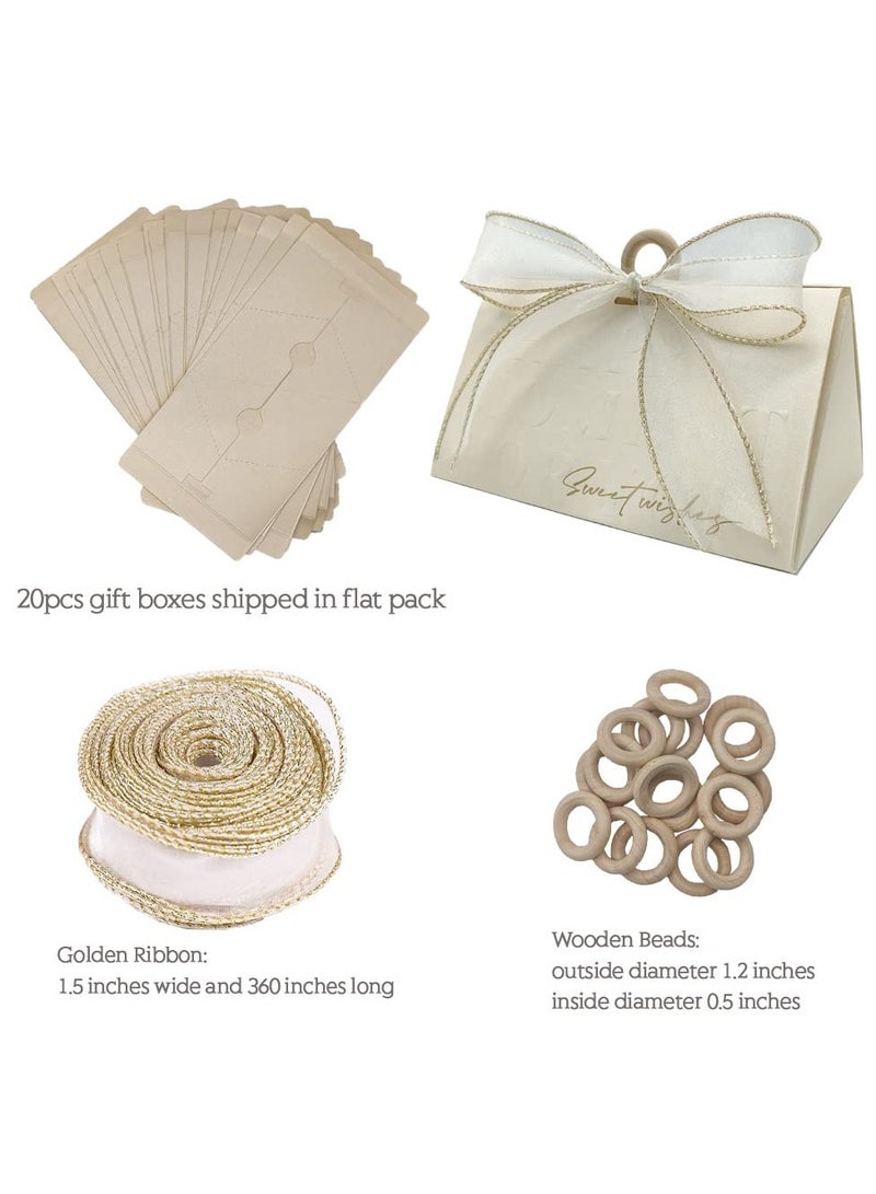 Elegant Beige Wedding Favor Boxes with Wooden Beads & Ribbon - Perfect for Chocolate Treats & Special Occasions - Image 3