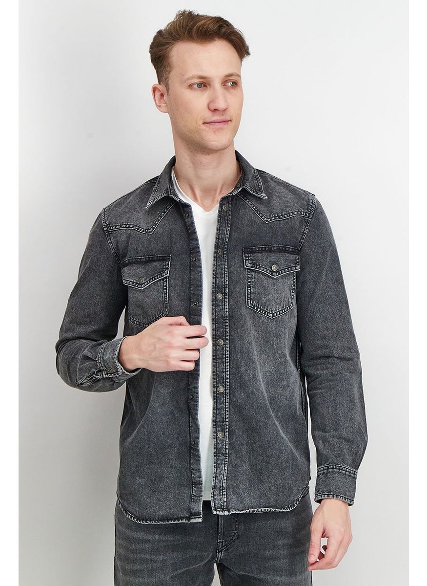 DIESEL Men Washed Denim Jacket, Black  - Image 1
