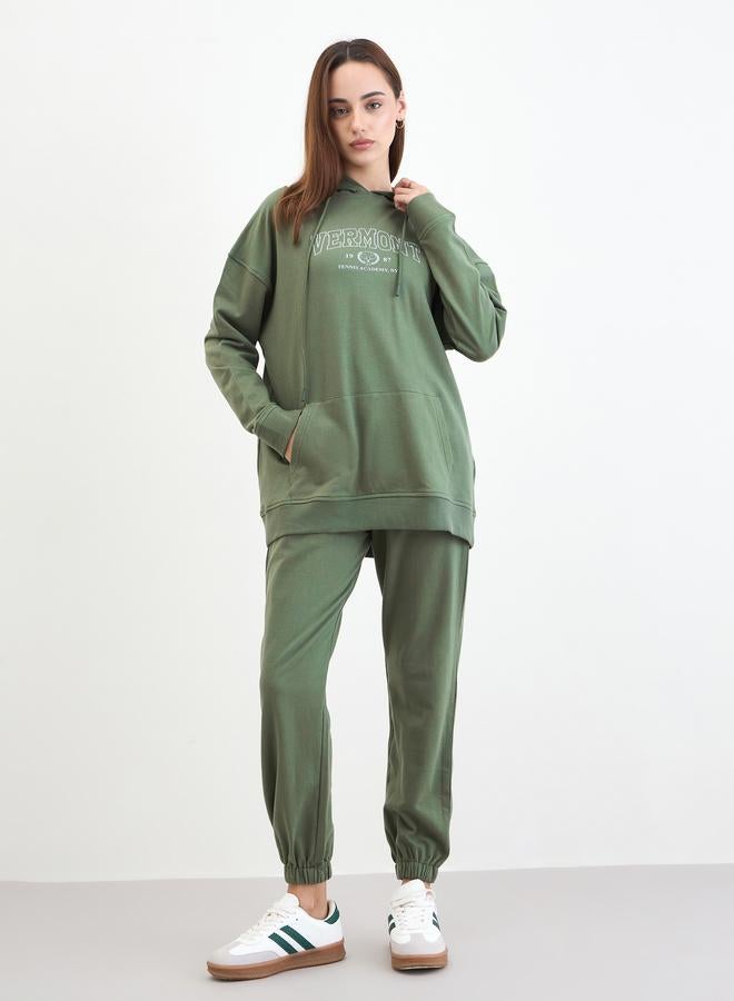 Styli Olive Oversized Longline Hoodie and Joggers Co-Ords - Image 2