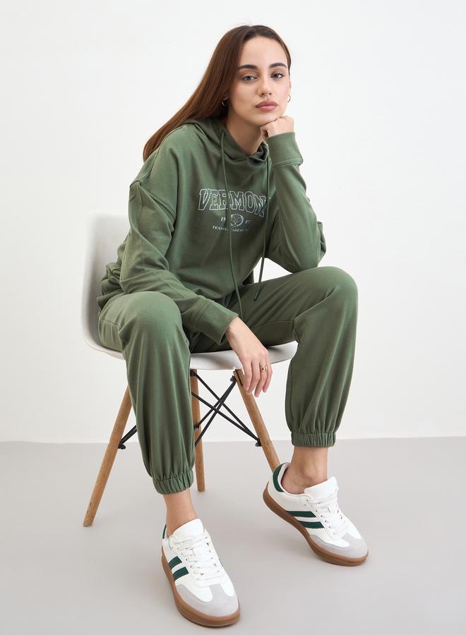 Styli Olive Oversized Longline Hoodie and Joggers Co-Ords - Image 1