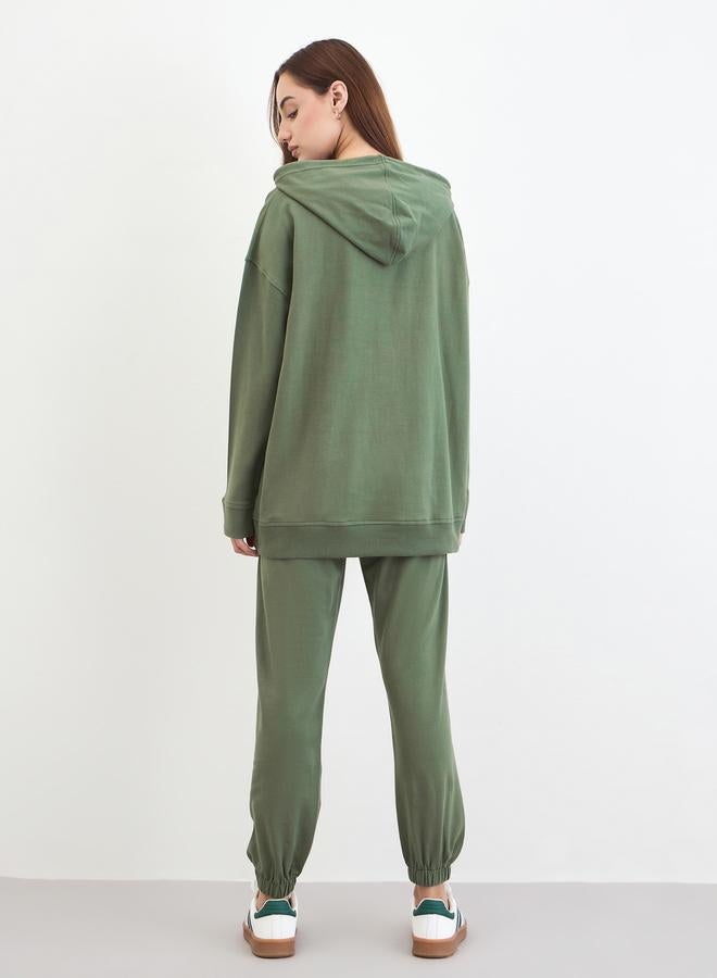 Styli Olive Oversized Longline Hoodie and Joggers Co-Ords - Image 4