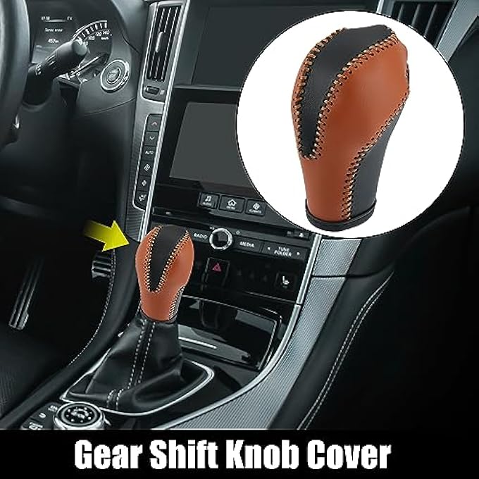 rayihni X AUTOHAUX Car Faux Leather Gear Shift Knob Cover for Infiniti QX50 QX70 QX80 20142016 QX56 20112013 G35 20072008 EX37 FX37 2013 FX35 20092012 Black Brown - Image 3