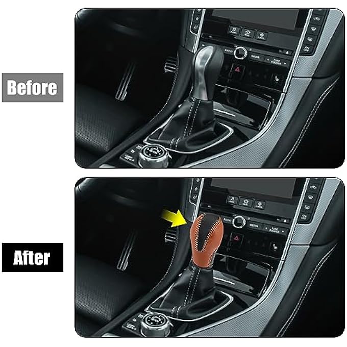 rayihni X AUTOHAUX Car Faux Leather Gear Shift Knob Cover for Infiniti QX50 QX70 QX80 20142016 QX56 20112013 G35 20072008 EX37 FX37 2013 FX35 20092012 Black Brown - Image 4
