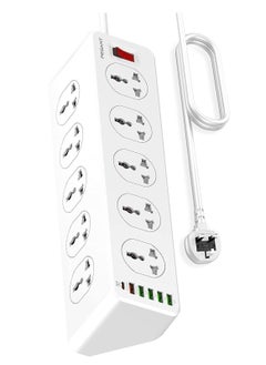 JBQ 10 Way Power Extension Cord Surge Protector Strip Heavy Duty Universal Electrical Socket 5x USB-A 1x USB-C PD 30W Total 2M Cable  - Image 1