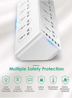 JBQ 10 Way Power Extension Cord Surge Protector Strip Heavy Duty Universal Electrical Socket 5x USB-A 1x USB-C PD 30W Total 2M Cable  - Image 3