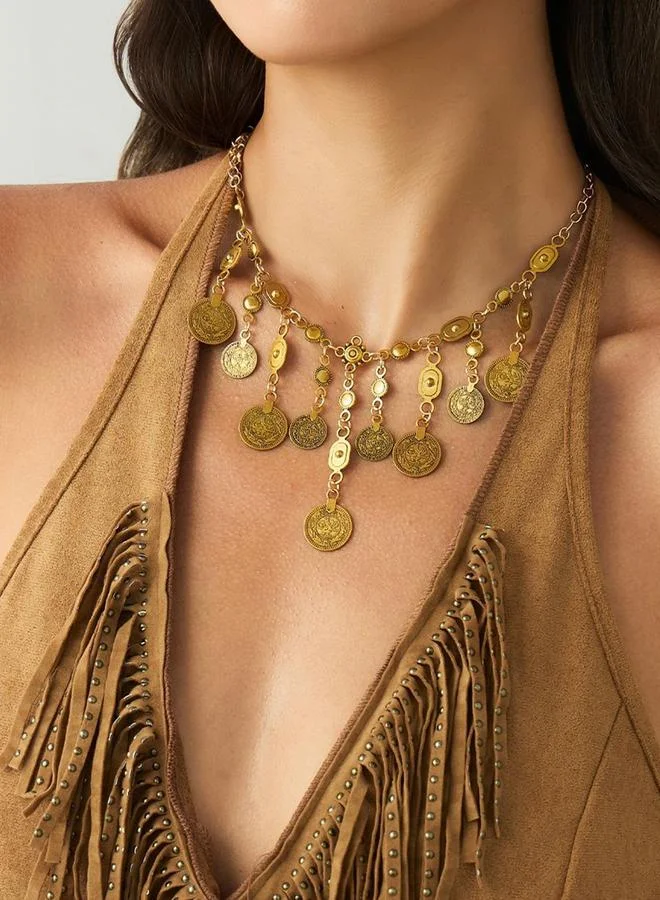 تايك تو Gold Coin Dangle Chain Necklace