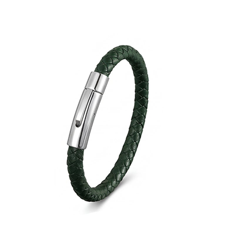 Amber European and American Best-Selling Leather Bracelets Stainless Steel Snap Men's Braided Leather Bracelets Wholesale Manufacturers - Image 1