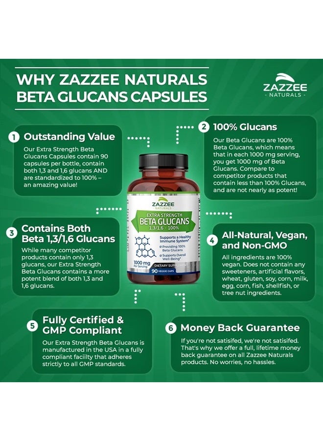 Zazzee Extra Strength 1,3/1,6 Beta Glucans 1000 mg, 100% Glucan Content, 90 Vegan Capsules, Supports a Healthy Immune System, Non-GMO and All-Natural - Image 4