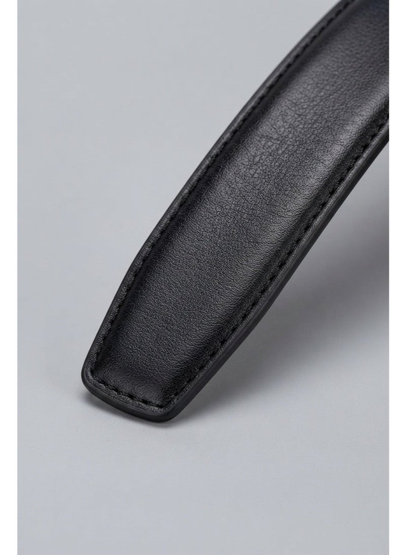 Men's Black Automatic Ratchet Belt with Gold-Trimmed Diagonal Stripe Metal Buckle - Image 4