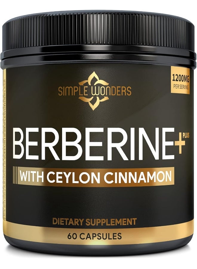 SIMPLE WONDERS Berberine 1200mg HCL Plus Ceylon Cinnamon Capsules - Blood Sugar & Immune Support Supplements, AMPK Metabolic Activator Complex, Glucose Metabolism, Cardiovascular & Insulin Support - Made in USA  - Image 1
