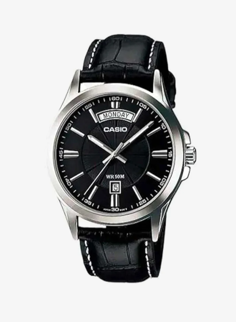 CASIO Men's Leather Analog Watch MTP-1381L-1AVDF - 46.6 mm