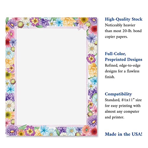 Current Spring Floral Letter Paper - Spring Stationery Papers With Decorative Spring Flowers Border, Printable Holiday, Wedding & Bridal Shower, & Invitation Sheets, Set of 25, 8 1/2" x 11" - Image 4