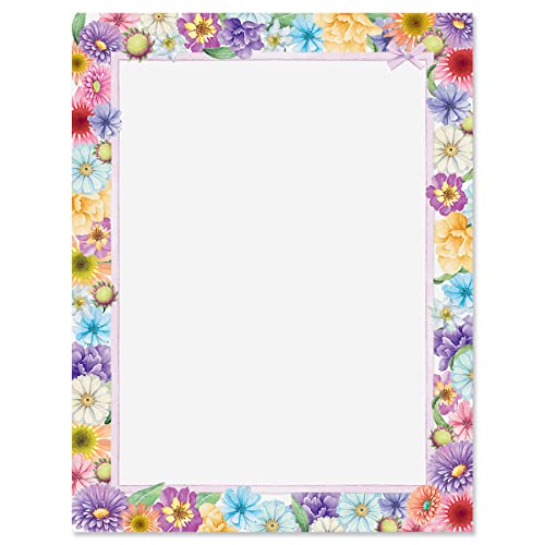 Current Spring Floral Letter Paper - Spring Stationery Papers With Decorative Spring Flowers Border, Printable Holiday, Wedding & Bridal Shower, & Invitation Sheets, Set of 25, 8 1/2" x 11" - Image 1