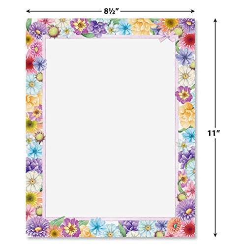 Current Spring Floral Letter Paper - Spring Stationery Papers With Decorative Spring Flowers Border, Printable Holiday, Wedding & Bridal Shower, & Invitation Sheets, Set of 25, 8 1/2" x 11" - Image 2