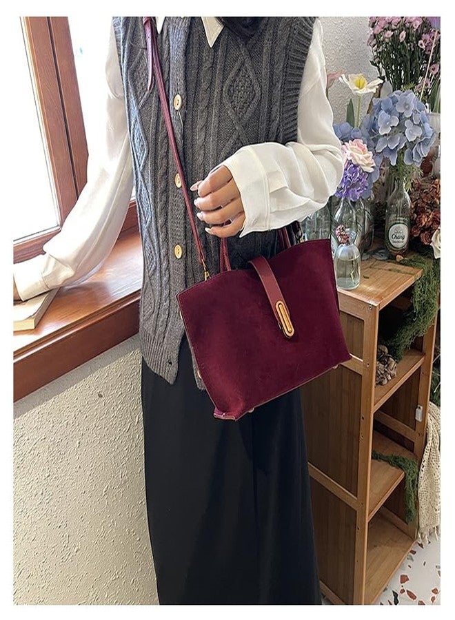 JOLILUNA حقائب جوليلونا من جلد الغزال باللون العنابي للنساء، حقيبة خريف 2024، حقيبة يد من جلد الغزال البني، حقيبة عمل بمقبض علوي (عنابي) - Image 3