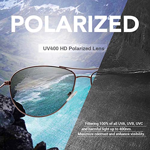 MAXJULI Baby Sea Polarized Aviator Sunglasses for Small Narrow Face Women (Brown Lens) - Image 3