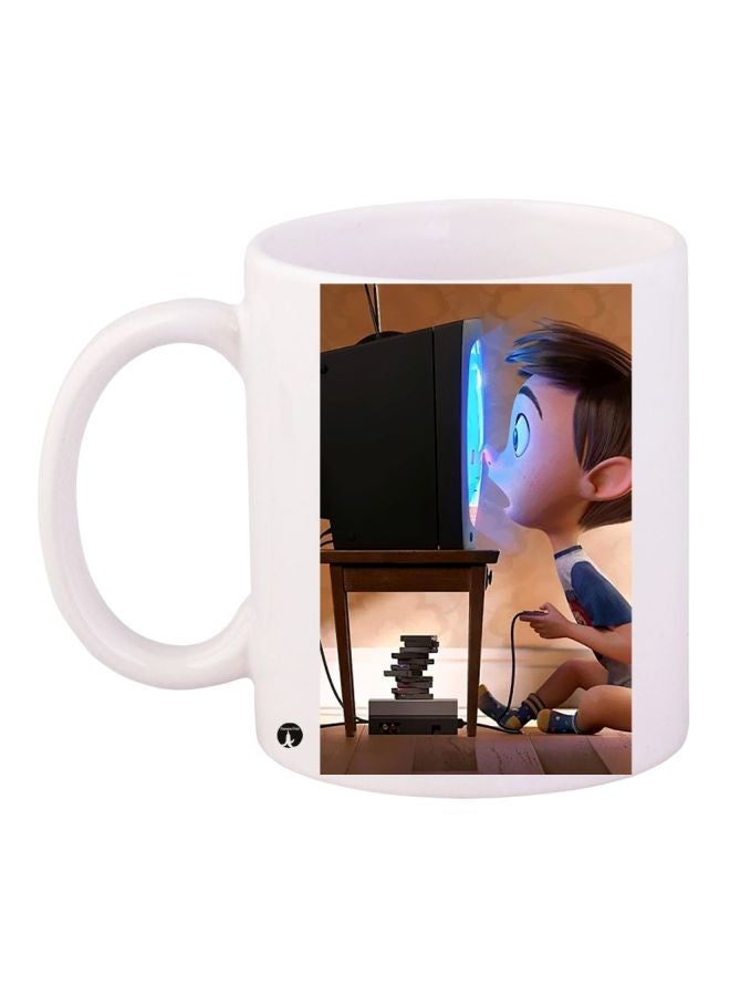 RYN Anime Boy Printed Coffee Mug White/Black/Brown 11ounce